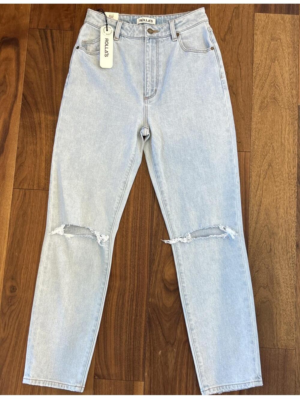 ROLLAS Jeans Size 26 Dusters High Rise Slim Straight Leg Blue Light Wash Ripped